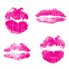 Set of fashion beauty women lips isolated on white background. Various shape sending kisses. Girls red lips close up. Collection of female mouth and fashionable lipstick. Vector.