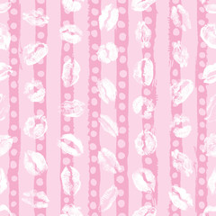 XOXO style kisses brush grunge and lipstick kiss stain seamless pop up background. Kiss day, Valentine's background, Love fashion. Vector.
