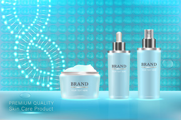 Cosmetic container with advertising background ready to use, luxury skin care ad. illustration vector.	