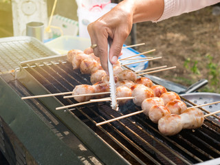 Sausage of Food shop in wayside of the road, Cheap And Delicious Street food in thailand.