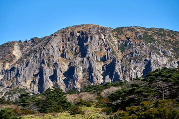 Fototapeta na wymiar The way up hallasan mountain, Jeju island, South Korea.
