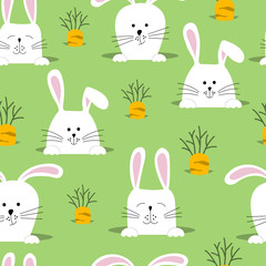 Seamless vector pattern with rabbits and carrots.
