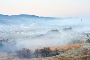 A foggy view of gyeongju-si , korea