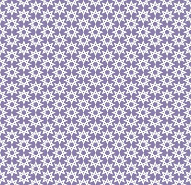 Abstract white pattern geometric of Islamic, Arabesque ornament on purple background. Seamless Vector illustration.
