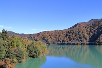 宮ヶ瀬湖の紅葉風景