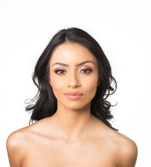 Beautiful woman's face and long dark hair