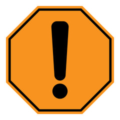 WARNING ICON. Exclamation point (mark) on yellow and black octagon sign. Vector.