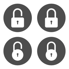Set of closed and open padlock icons. Vector.