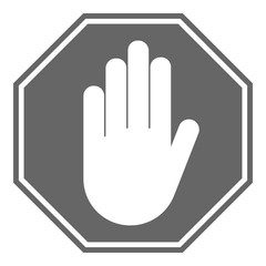 NO ENTRY sign. STOP HAND gesture in octagon. Vector icon..