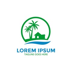 Obraz premium Unique resort Logo. Home illustrations with beautiful scenic backdrops. icon