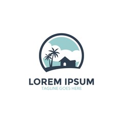 Obraz premium Unique resort Logo. Home illustrations with beautiful scenic backdrops. icon