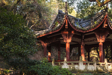 Fototapeta na wymiar Traditional Chinese wooden gazebo pavilion