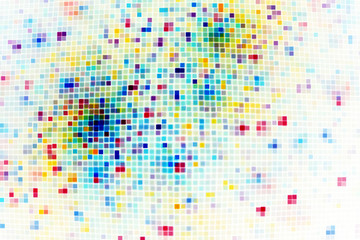 Abstract geometric texture with yellow, red, blue and green pixels. Fantasy fractal design. Digital art. 3D rendering.