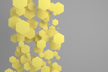 Yellow hexagons of random size on white background