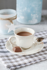 Hot liquid chocolate.