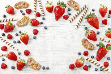 Fruits and biscuits background.
