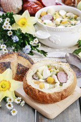 The sour rye soup made of soured rye flour and meat
