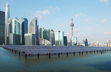 Shanghai skyline with Solar power plant