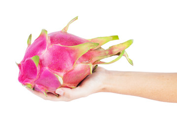 Dragon fruit in hands isolated on white