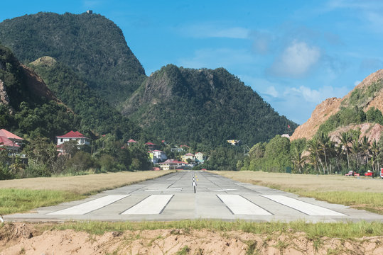 The Saintes island in Guadeloupe, small airport in the nature, on the beach
