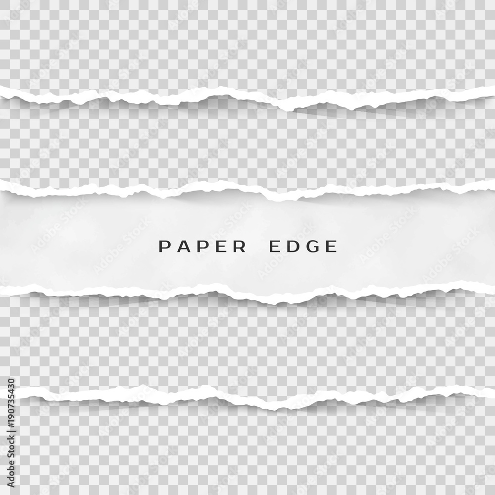 Poster set of torn paper stripes. paper texture with damaged edge isolated on transparent background. vecto