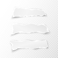 Set of white ripped pieces of paper on transparent background. vector illustration