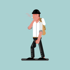 Guy with cigarette and gun walking