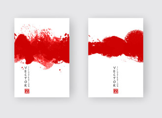 Banners with abstract red ink wash painting in East Asian style.