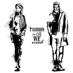 Vector woman and man fashion models