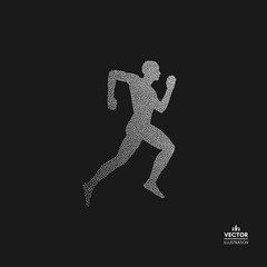 Running man. Design for sport, business, science and technology. Dotted silhouette of person. Vector illustration.