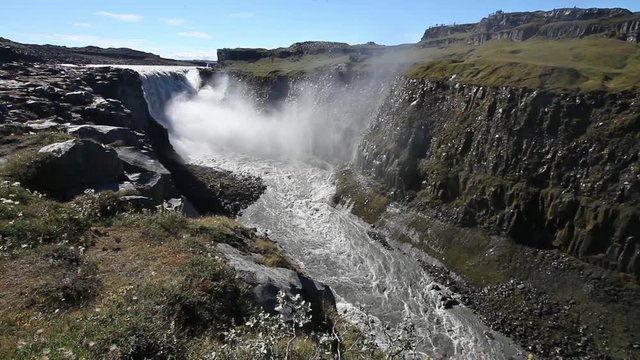 Gullfoss, the famous icelandic waterfall, part of the Golden Circle. Summer season, sunny day. Iceland, Europe.