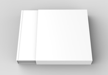 Square slipcase book mock up isolated on soft gray background. 3D illustrating.