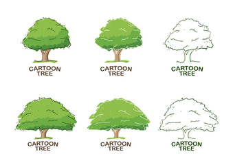 Set of Six templates for logo design with trees. Sketch.