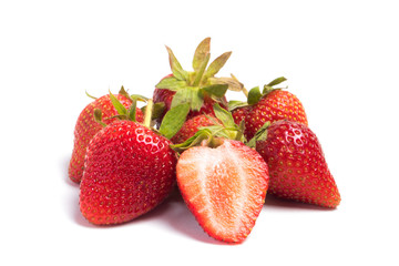 Stack of fresh strawberry isolated on white background.