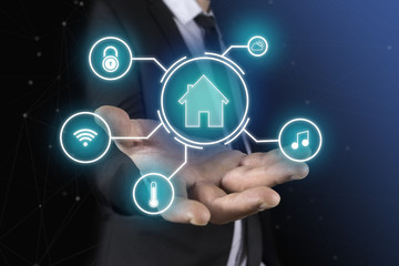 Fototapeta premium Smart home automation concept on virtual screen. 
