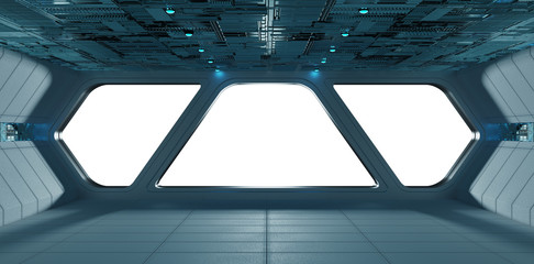 Spaceship futuristic grey blue interior window view © sdecoret