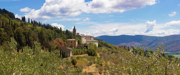 View of the tuscan hills from the town of Cortona, Italy