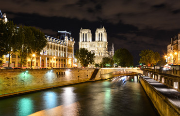 Fototapeta na wymiar Notre-Dame Cathedral at night, Paris, France