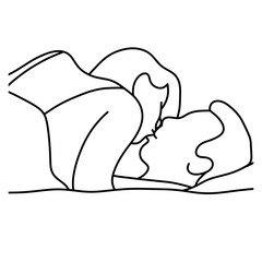 outline woman kissing a man on bed vector illustration sketch hand drawn with black lines, isolated on white background