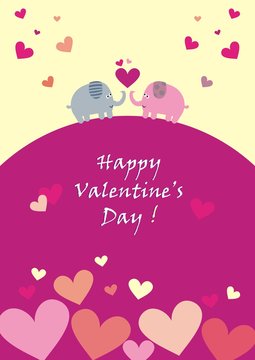 Happy Valentine's Day, elephants and hearts, postcards, vector icons
