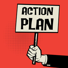 Poster in hand, business concept Action Plan