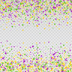 Mardi Gras carnival confetti seamless background. Traditional colors yellow, purple, green. Stock vector illustration © klerik78
