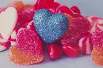 candies with blue heart, greeting card
