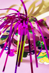 matasuegras, confetti and colored streamers. party concept
