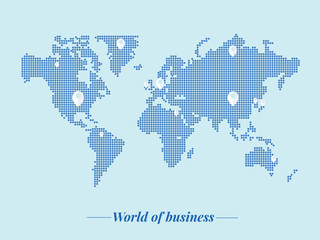 World Business Strategy. Blue Bitmap of world book with the flag of strategy. Vector template for website, design, cover, annual reports.