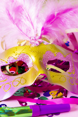 carnival mask and matasuegras, carnival concept