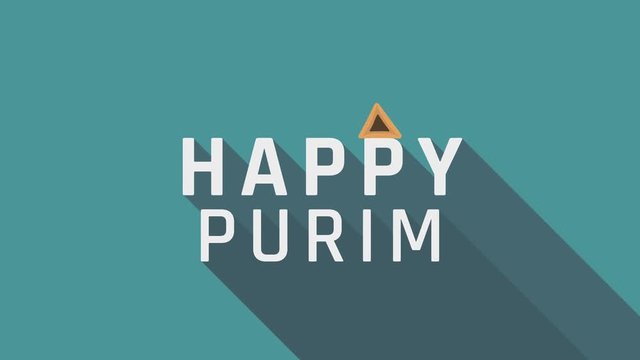 Purim holiday greeting animation with hamantash icon and english text