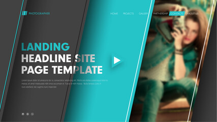 Template header site with diagonal black and blue lines and a place for a photo.