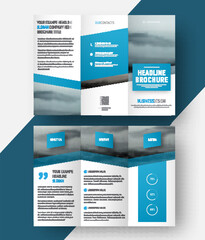 Design a tri-fold brochure with a place for the photo, diagonal elements and a floating rectangle for the title.