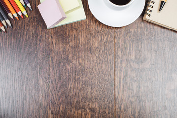 Wooden workplace with supplies